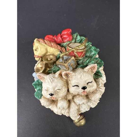 Vintage Christmas Ornament Kittens in Red Stocking with Toys & Bell - Picture 5 of 6